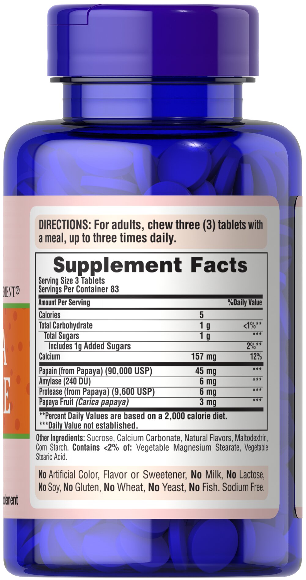PURITANS PRIDE PAPAYA ENZYME 250 CHEWABLE TABLETS