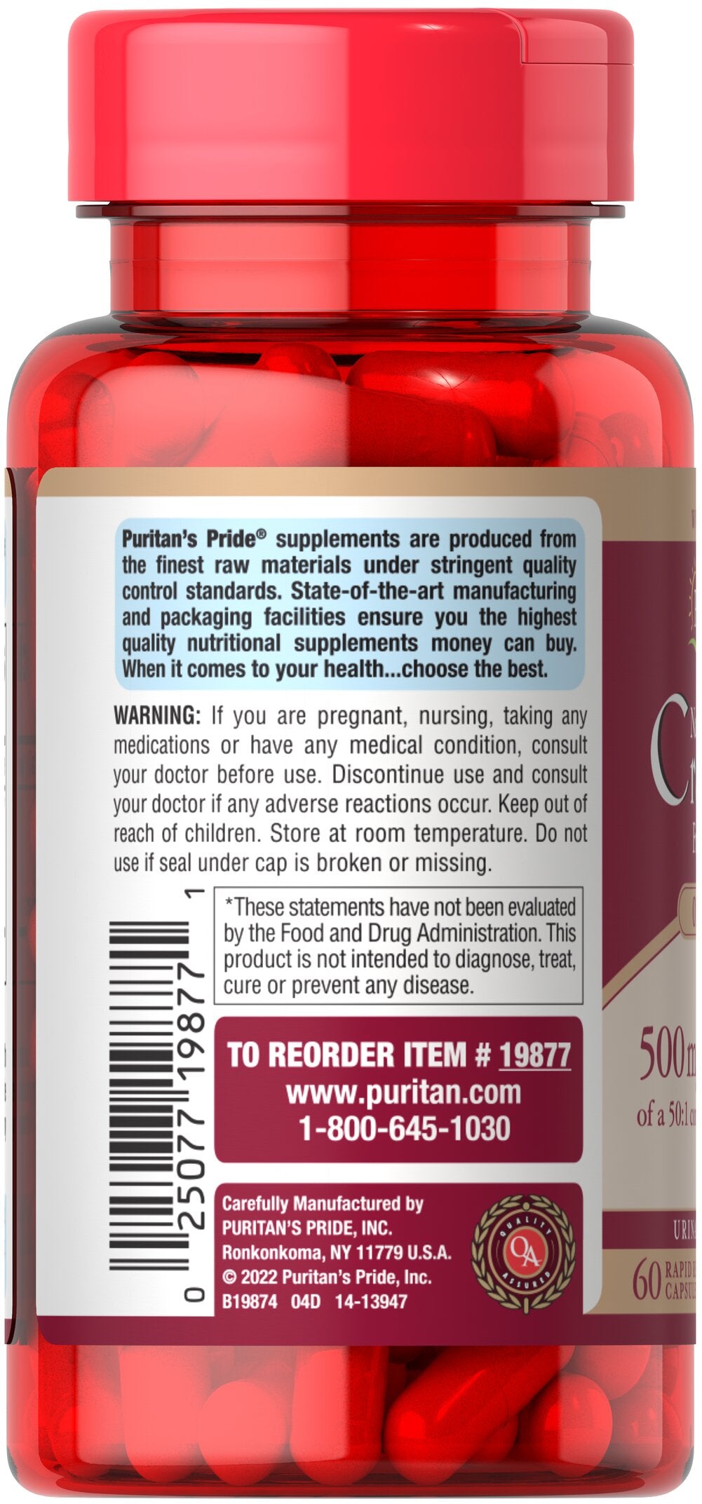 PURITANS PRIDE CRANBERRY ONE PER DAY 500 MG